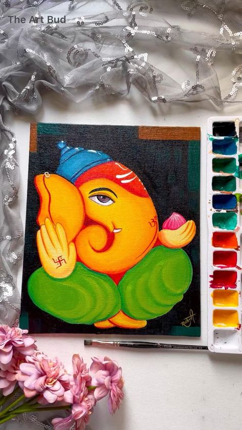 Ganesha Acrylic Painting, Art Painting Diy, Ganesha Drawing, Ganesh Art Paintings, Buddha Art Painting, Art Painting Tools, Small Canvas Paintings, Ganesh Art, Beautiful Art Paintings