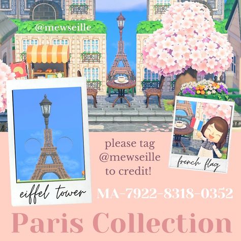 Acnh Bridge, Standee Design, Parisian Theme, I Love Games, City Folk, Path Design, Tower Design, French Flag, Animal Crossing Pocket Camp