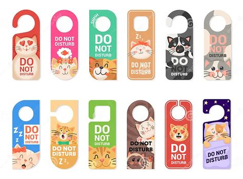 Do Not Disturb Door Hanger Signs, Tags with Cats Stock Vector - Illustration of office, enter: 182439313 Silence Illustration, Door Hanger Signs, Sleeping Kittens, Do Not Disturb Door Hanger, Do Not Disturb Sign, Don't Disturb Sign, Photos Collage, Door Handle Design, Door Tags