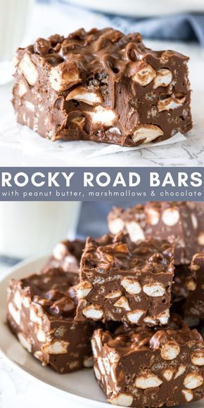 Marshmallow Dessert Recipes, Rocky Road Bars, Marshmallow Desserts, Rocky Road Fudge, Rocky Road Recipe, Rice Krispie Cereal, Peanut Butter And Chocolate, Dessert Bar Recipe, Candy Recipes Homemade