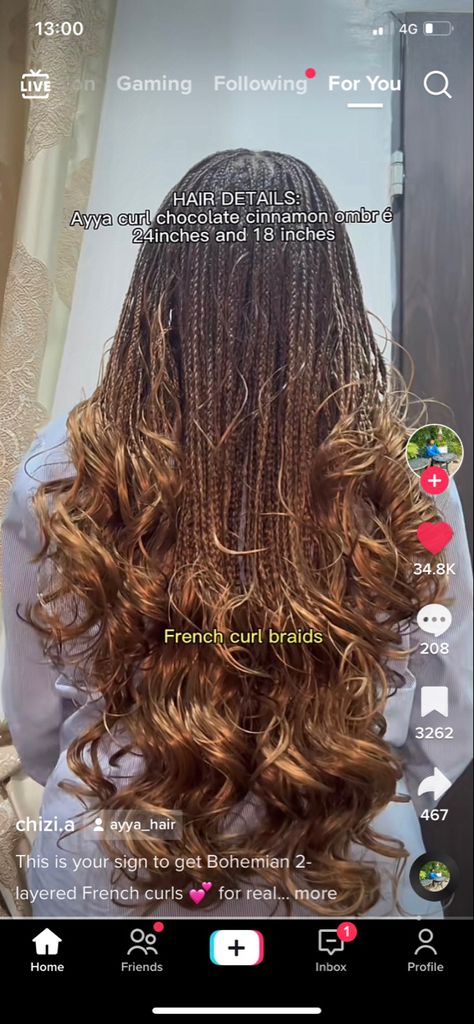 Boho Braids With French Curls, Boho French Curls, Boho French Curl Braids, Layered Braids, French Curl Braids, French Curls, Curl Braids, Fav Hairstyles, Twists Hairstyles