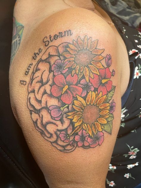 Brain Tattoo With Flowers, Flower Brain Tattoos, Brain With Flowers Tattoo, Brain With Flowers, Brain Tattoo, Half Flower, Medical Tattoo, Brain Surgery, Flowers Tattoo