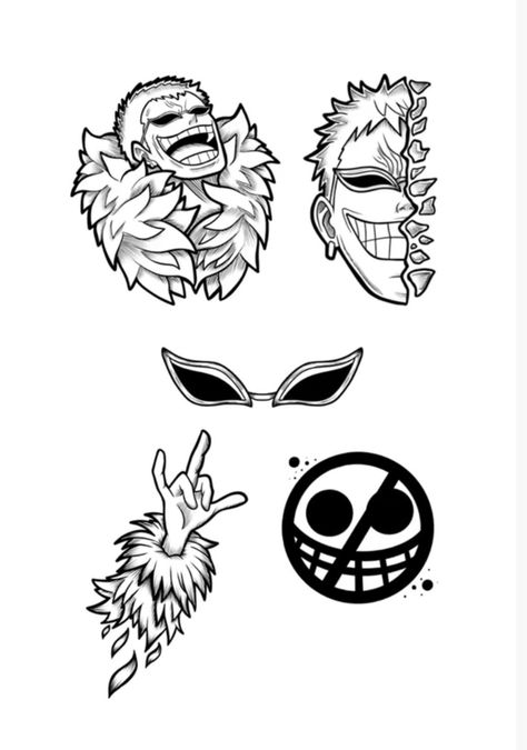 One Piece Doffy Tattoo, One Piece Patches Tattoo, Doflamingo Tattoo Ideas, Doflamingo Tattoo Design, One Piece Small Tattoo, Anime Tattoo Designs Drawings, Doflamingo Tattoo, One Piece Flash Tattoo, Do Flamingo One Piece