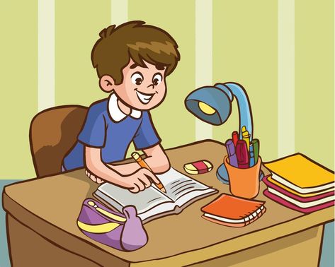 Boy Studying, Table Cartoon, English Learning Books, Community Helper, Action Verbs, French Lessons, Animation Reference, Kids Clipart, At The Table