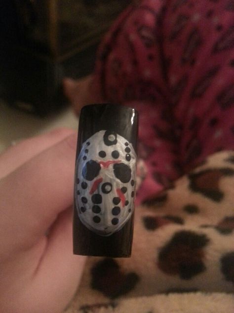 Jason mask. Halloween nails Jason Themed Nails, Halloween Nails Jason Mask, Jason Voorhees Nail Art, Jason Nails Halloween, Jason Mask Painting, Halloween Jason, Jason Mask, Natural Beauty Tips, Halloween Pictures