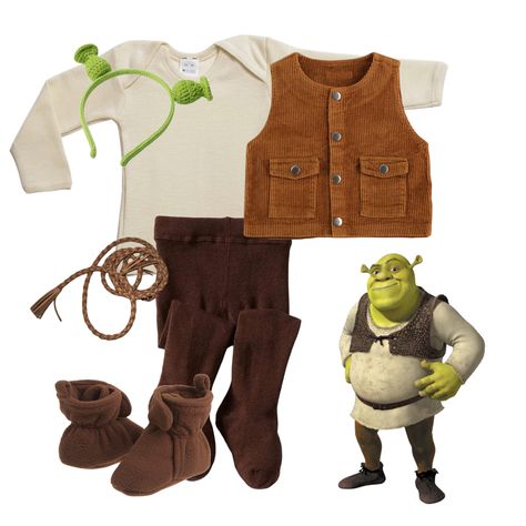 Baby Shrek Costume, Shrek Birthday, Family Costumes Diy, Shrek Party, Shrek Costume, Modern Costumes, First Birthday Themes, Trip Outfits, Toddler Costumes