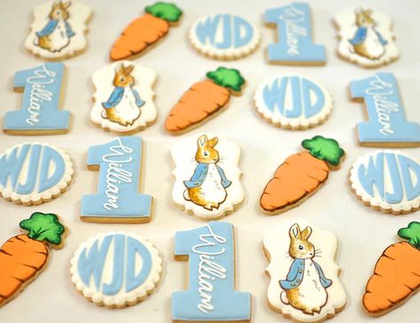 Bunny First Birthday Cookies, 1st Birthday Peter Rabbit, Peter Rabbit First Birthday Cake, Easter First Birthday Boy, Peter Rabbit One Year Birthday, Bunny First Birthday Boy, Easter Birthday Party Ideas For Boys, Some Bunny Is One Birthday Boy, 1st Birthday Cookies Boy