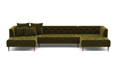 Ms. Chesterfield is our lighter, softer take on the classic Chesterfield sofa. We took the old-fashioned men's club design and gave it a more modern feel. The custom U-sectional sofa is a statement piece that can be customized to suit any room. We've kept the Chesterfield's signature tufting, but deconstructed its traditionally heavy shape. The back hits you at just the right height for maximum comfort, while the deep seat practically demands stretching out for a good nap. Both the seat and back Chesterfield Sectional, Cozy Office, Velvet Sectional, Soft Layers, Interior Define, Chesterfield Sofa, Living Room Sectional, Club Design, Apartment Therapy