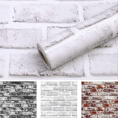 Faux Rock White Brick Textured Self Adhesive Waterproof Wallpaper (17.71"×118"), XINOBO Shiplap Peel and Stick Vinyl Contact Paper for Wall, Stairs, Counter Top, Cabinets - - Amazon.com White Brick Texture, Brick Wallpaper Peel And Stick, Vinyl Contact Paper, Contact Paper Wall, Wall Stairs, Faux Brick Wallpaper, Sticky Wallpaper, Faux Rock, Brick Backsplash