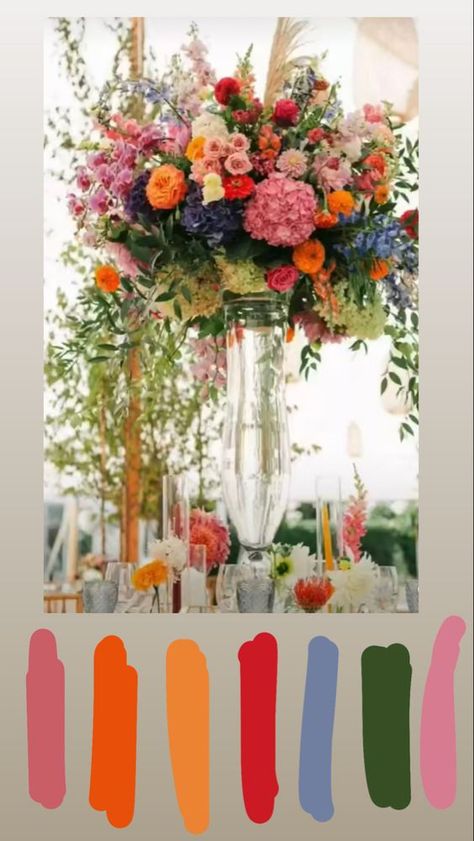 Event Decor Business, Wedding Theme Color Schemes, Wildflower Wedding Theme, Bright Wedding Colors, Decor Business, Spring Wedding Colors, Bright Wedding, Summer Wedding Colors, Wedding Palette