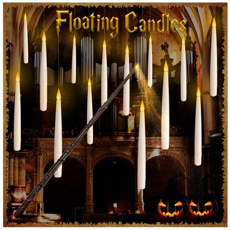 PRICES MAY VARY. 【Magic Floating Candles】Create an magic and captivating ambiance with these halloween christmas decorations flameless candles simultaneously just like magic. You can switch these floating hanging LED candles on and off simultaneously to create a mesmerizing ambiance by just a wave of the wand.With spells and waving motions, you are a wizard. 【Home Decor Kit】 Each floating candles package includes 10 pcs 6.9 inches Decor LED candles, 1 wand remote, 165ft transparent fishing wire Electric Window Candles, Floating Led Candles, Flameless Taper Candles, Led Taper Candles, Cute Halloween Decorations, Holiday Decor Halloween, Window Candles, Halloween Christmas Decorations, Flickering Lights