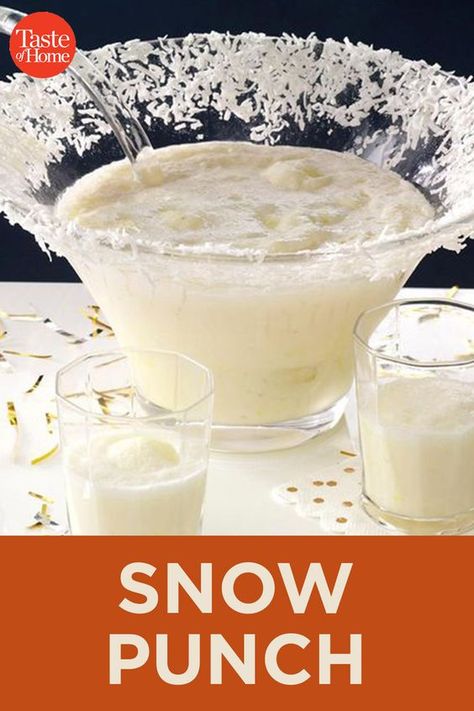 Eggnog Punch With Ice Cream, Snowball Punch Recipe, Snow Punch Recipe, Christmas Punches Nonalcoholic, Winter Party Punch, White Punch Recipe Non Alcoholic, White Grape Juice Punch, Winter Punch Recipes Non Alcoholic, Winter Punch Recipes