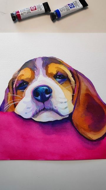 Kawai Drawing, Beagle Painting, Equine Art Pencil Drawings, Ali Kay, Dogs Things, Watercolor Dogs, Beagle Art, Painted Things, Painting Water