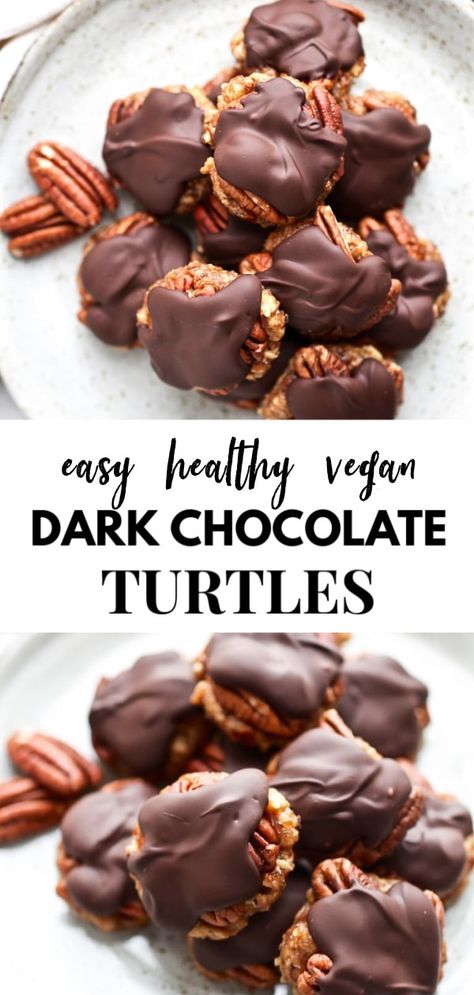 Date Pecan Turtles, Date Bark Recipe Healthy, Cruciferous Recipes, Dark Chocolate Turtles, Homemade Turtles, Gf Ideas, Gut Recipes, Pecan Turtles, Homemade Dark Chocolate