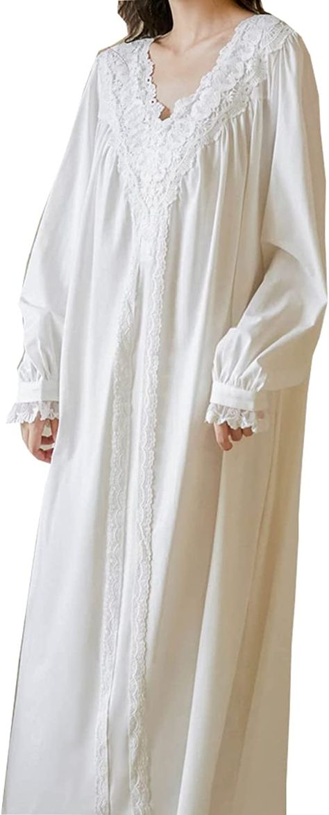 White Sleeping Dress, Vintage Sleep Dress, White Sleep Dress, White Nightgown Aesthetic, Long White Nightgown, White Night Gown Aesthetic, 1800s Pajamas, Pajamas Dress, Medieval Nightgown Princesses