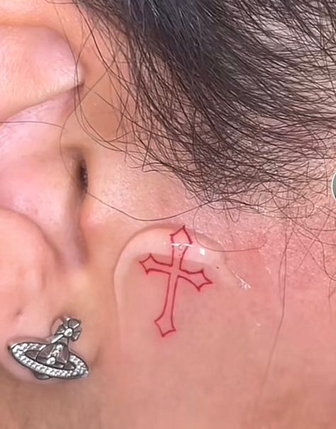 Small Tattoos Behind The Ear For Men, Face Tattoo Near Ear, Star Face Tattoo, Small Hidden Tattoos, Small Face Tattoos, Blitz Tattoo, Horrible Tattoos, Face Tats, Master Tattoo