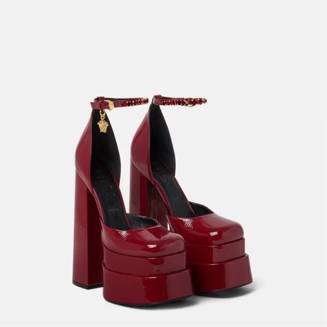 Versace Medusa Heels, Medusa Aevitas Platform, Versace Boots, Versace Heels, Red Satin Heels, Gold Platform Heels, Pink Platform Heels, Purple Pumps, Platform Pumps Heels