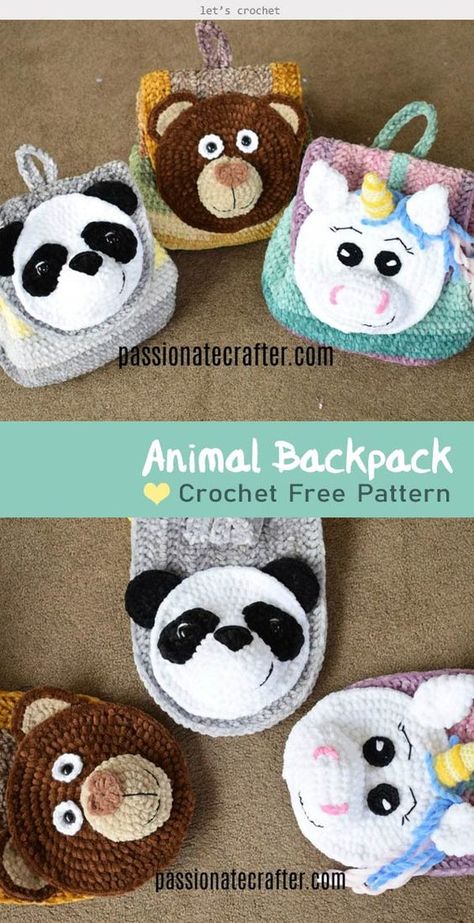 Animal Backpack Crochet Free Pattern Backpack Crochet, Crochet Backpack Pattern, Animal Backpacks, Animal Crochet, Crochet Backpack, Pattern Backpack, Bag Pattern Free, Kids Crochet, Backpack Pattern