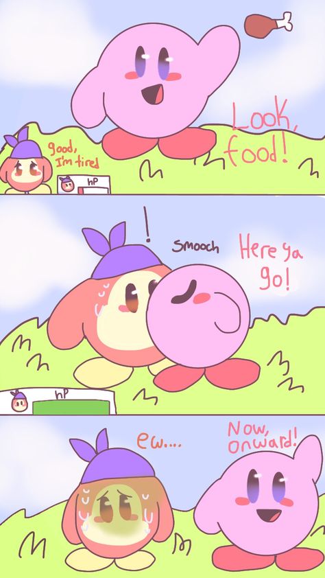 it's pretty gross. (also this took like 2 minutes.) also, bandana dee low-key looks like swiper from dora. Kirby X Bandana Dee, Swiper X Dora, Bandana Dee, The Stars, Kirby Stuff, Fandom Memes, Funny And Cute, First Game, That Day