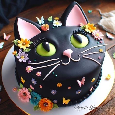 Black Cat Cake, Kitten Party, Delicate Arch, Cornish Rex, Cat Cake, Food Items, Cake Designs, Italian Recipes, Black Cat