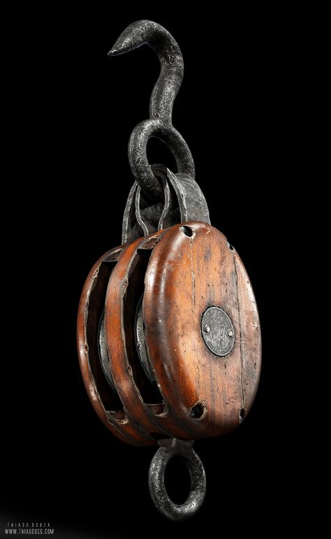 ArtStation - Vintage Pulley, Thiago Souza Maya Modeling, 3d Cinema, Block And Tackle, Environment Props, Historical Objects, Props Art, Game Props, Antique Tools, Growth Hacking