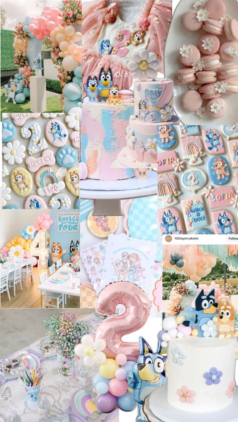 Bluey Ice Cream Party, Bluey Daisy Party, Pastel Bluey Birthday, Girly Bluey Party Theme, Bluey 3rd Birthday Party For Girl, Twoey Bluey Birthday, Bluey Birthday Food Ideas, Girl Bluey Birthday Party, Bluey Twoey Birthday Party