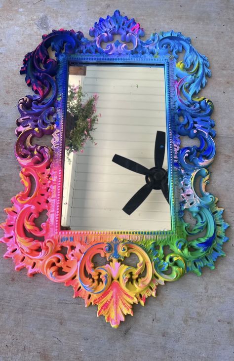 Rainbow Furniture, Fancy Frames, Colorful Maximalist, Painted Frames, Repainting Furniture, Furniture Business, Custom Mirror, Painted Mirror, Mirror Crafts