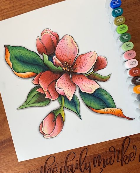 Floral Design Drawing, Art Markers Drawing, Copic Drawings, Markers Drawing Ideas, Copic Marker Art, Copic Art, Copic Marker, Beautiful Illustration, Sketch Markers