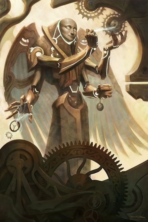 Michael Reber - Clockwork Angel, from Phenderson Djèlí Clark's "A Djinn In Cairo" Clockwork Golem, Clockwork Sorcerer, Steampunk Artwork, Clockwork Angel, Dnd Monsters, Smart Auto, Monster Concept Art, Dungeons And Dragons Homebrew, Monster Art