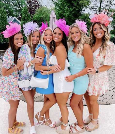 Derby Days Outfits, Derby Sorority Theme, Derby Date Party Outfit, Oaks Outfits Kentucky, Kentucky Derby Date Party Outfit, Derby Themed Party Outfits, Ky Derby Outfits, Tea Party Bridal Shower Ideas Outfit, Sorority Date Party Themes