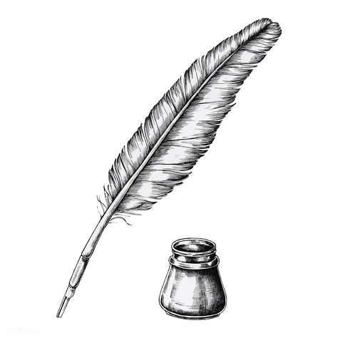 Hand drawn quill pen with an inkwell vector | premium image by rawpixel.com #vector #vectorart #digitalpainting #digitalartist #graphicdesign #sketch #digitaldrawing #doodle #illustrator #digitalillustration #modernart Quill Pen Tattoo, Quill Drawing, Ink And Quill, Quill Tattoo, Ink Pot, Feather Quill Pen, Feather Drawing, Pen Icon, Quill And Ink