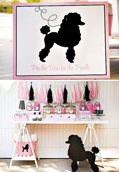 Poodle Party, Cat Baby Shower, Paris Tea, 50s Party, Paris Birthday Parties, Black Poodle, Spa Birthday Parties, Paris Birthday, Spa Birthday