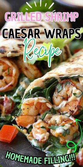 Grilled Shrimp Caesar Wraps Grilled Shrimp Caesar Wrap, Shrimp Caesar Wrap, Grilled Shrimp Ceasar Wrap, Shrimp Wraps Recipes, Bbq Sandwich Recipe, Dairy Free Dressing, Beer Cheese Sauce, Shrimp Wraps, Bbq Sandwich