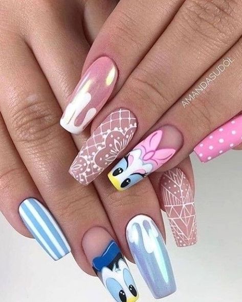 Uñas Nail Art, Character Nail Art, Spongebob Nails, Disneyland Nails, Cartoon Nail Designs, Cartoon Nail Art, Nails Disney, Disney Acrylic Nails, Nail Drawing