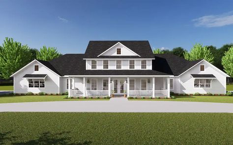 Modern-farmhouse House Plan - 6 Bedrooms, 4 Bath, 4952 Sq Ft Plan 11-523 Kitchens With Two Islands, Multigenerational House Plans, Country Farmhouse Plans, Multigenerational House, Modern Farmhouse Home, Farmhouse Style House Plans, Bedroom Floor Plans, Farmhouse House, Farmhouse Plan