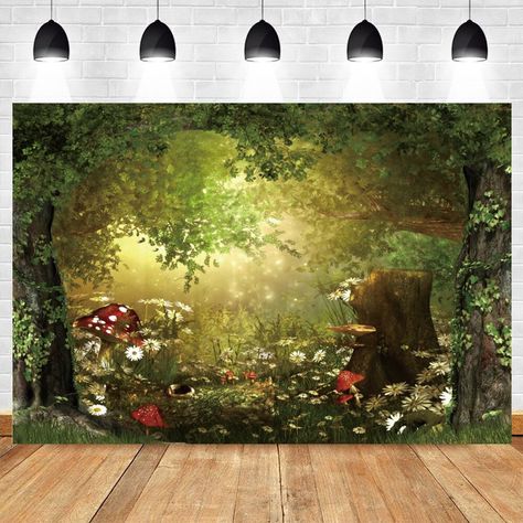 Smarter Shopping, Better Living! Aliexpress.com Fairytale Birthday Party, Background For Party, Mushroom Background, Fairytale Birthday, Forest Backdrop, Baby Shower Background, Props Photography, Forest Backdrops, Girl Background