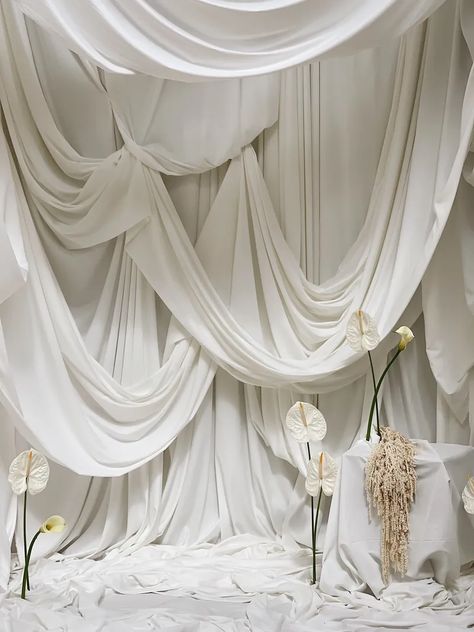 White Drapes Wedding, Fabric Draping Wedding, Draping Backdrop, Sheer Backdrop, Tulle Backdrop, Elegant Wedding Gown, Draping Wedding, Fabric Draping, Backyard Reception