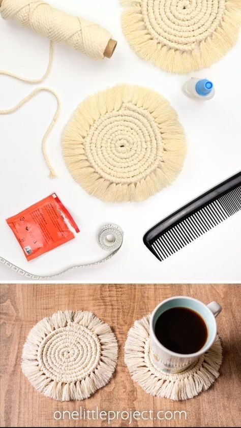 Macrame Beginners, Simpul Makrame, Pola Macrame, Macrame Coasters, Diy Yarn Crafts, Pola Gelang, Rope Crafts, Macrame Patterns Tutorials, Diy Coasters