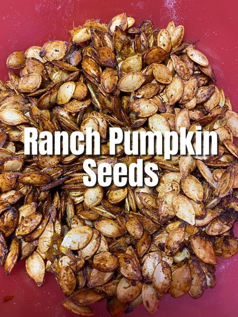 A list of 3 different Pumpkin Seeds recipes. Including, ranch flavored, dill pickled flavored and traditional. Ranch Pumpkin Seeds Recipe, Air Fry Pumpkin Seeds Recipe, Dill Pickle Pumpkin Seeds, Ranch Pumpkin Seeds, Air Fryer Pumpkin Seeds, Seasoned Pumpkin Seeds, Flavored Pumpkin Seeds, Air Fryer Pumpkin, Pumpkin Seeds Baked