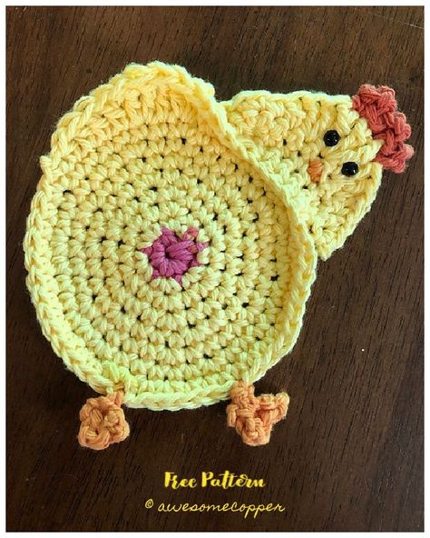 Easter Chicken Butt Coasters Free Crochet Patterns Crochet Bunny Coaster, Spring Crochet Patterns Free, Coaster Crochet Patterns, Popular Crochet Patterns, Crochet Cup Coaster, 2022 Goals, Coasters Diy, Crochet Beginner, Easter Applique