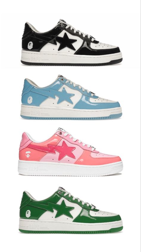 Star Nikes, Adidas All Star Shoes, Star Sneakers Aesthetic, Star Swoosh Shoes, Bape Star Shoes, Bape Star Shoe, Babe Stars Sneakers, Bape Shoes Star, Bapesta Sneakers Hello Kitty