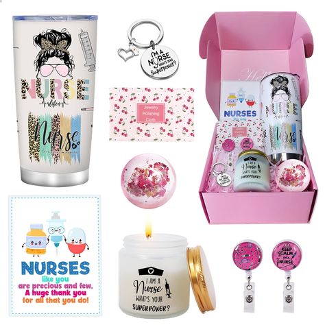 PRICES MAY VARY. Perfect nurse appreciation gift: Our nurse gift box is the perfect way to show your appreciation for the hard work and dedication of the nurses in your life. Each item in the box is carefully chosen with nurses in mind, making it a thoughtful and practical gift. The 20 oz original design stainless steel tumbler is a high-quality, double-walled vacuum insulated mug that keeps drinks at the perfect temperature for hours. The tumbler is made from premium stainless steel, which is durable, rust-resistant, and easy to clean. Its original design features a sleek and stylish appearance that any nurse will love. With a large capacity, this tumbler is perfect for long shifts, outdoor adventures, or just relaxing at home. The scented candle and bath bomb in our nurse gift box offer Nurse Jewelry, Nurse Appreciation Week, Nurses Week Gifts, You Are Precious, Nurse Appreciation Gifts, Nurse Appreciation, Nurses Week, Hard Work And Dedication, Insulated Mugs