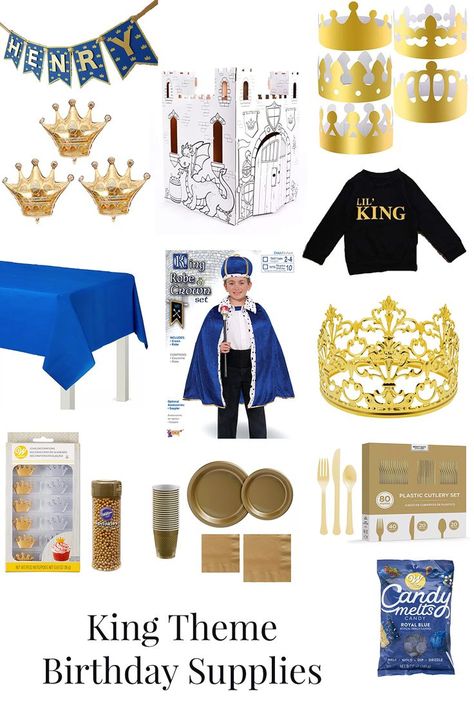 King Theme Birthday Decor & Supplies King Theme Birthday Party Boys, Candy King, Party Life, King Birthday, 1st Birthday Themes, 2nd Birthday Party, King Shirt, King Henry, Blue Birthday