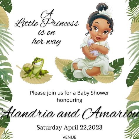 Princess Tiana Baby Shower Invitation, Princess and the Frog Editable Invite, Printable or Digital, Text Invite, Princess Baby Shower Invite - Etsy Canada Frog Baby Showers, Princess Baby Shower Invitation, Princesa Tiana, Frog Theme, Baby Shower Theme Decorations, Unisex Baby Shower, Baby Shower Invitaciones, Princess And The Frog, Princess Baby