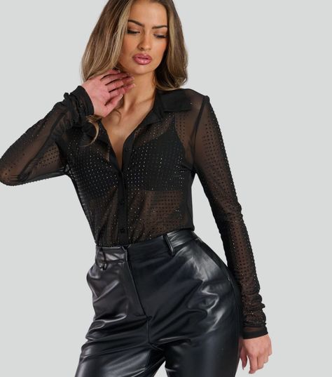 Mesh Shirt, Hot Fix, Plain Shirts, Fashion Face, Shirt Brand, Mesh Dress, Sequin Dress, Leather Fashion, Long Tops