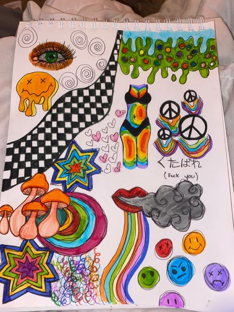 Retro Drawings Doodles, Trippy Doodle Art Simple, Trippy Draws Doodles, Hippie Doodles, Trippy Doodles, Trippy Drawings, Hand Doodles, Doodle Art Journals, Art Journal Therapy