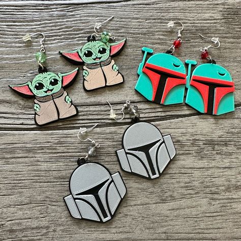 Disney Star Wars 3d Printed Dangle Earring All New/Never Worn, Originally $15/Each Lightweight Earring Made From 3d Printed Plastic Grogu (Baby Yoda) Boba Fett Mandalorian Boba Fett Mandalorian, Star Wars Prints, Earring Bundle, Disney Jewelry, Boba Fett, Disney Star Wars, Acrylic Earrings, Light Weight Earrings, 3d Printed