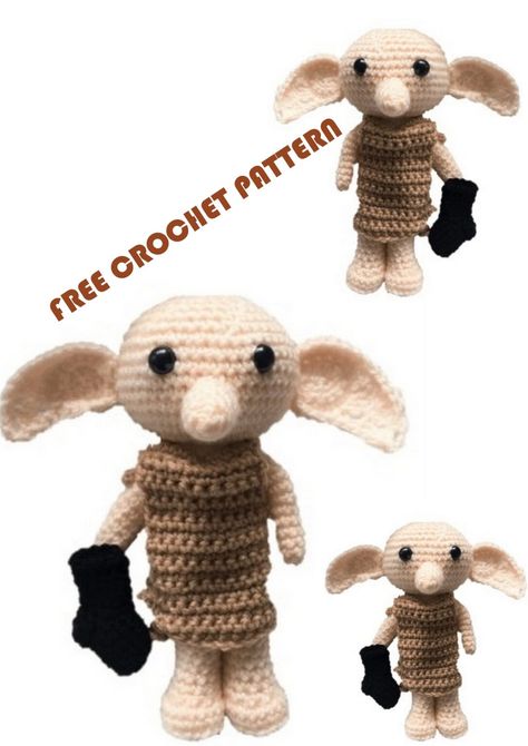 Amigurumi Dobby Free Crochet Pattern - crochet.amgurum.com Amigurumi Baba, Baby Haken, Dobby Harry, Free Dobby, Harry Potter Crochet, Finally Free, Dobby Harry Potter, Amigurumi Minta, Crochet Mignon