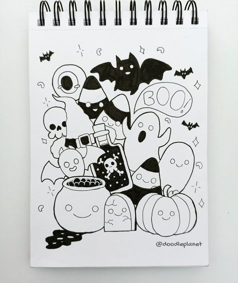 Dodal Art, Cute Doodle Art For Beginners, Happy Halloween Drawings, Cute Drawings For Dairy, Doodle Art Halloween, Halloween Drawings Doodles, Sketch Book Doodle, Doodle Planet, Easy Doodle Art Drawing