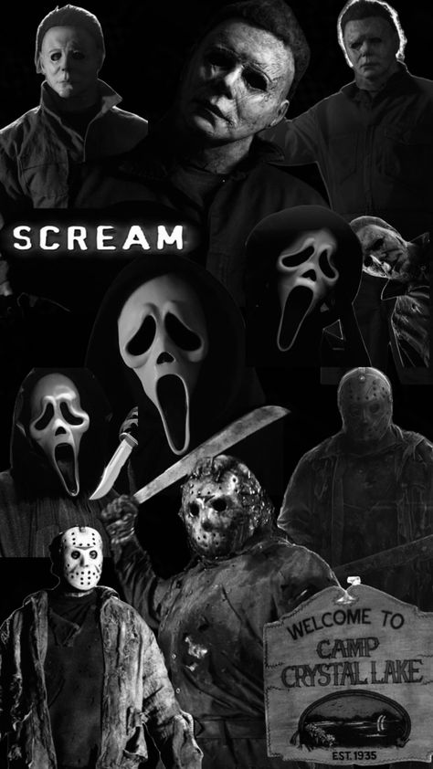 #halloween #michaelmeyers #ghostface #jasonvoorhees #horrormovie #horror #halloweenvibes #scream #fridaythe13th Ghost Face Background Wallpapers, Scream And Michael Myers Wallpaper, Michael Myers And Ghostface Wallpaper, Ghost Face And Michael Myers, Michael Myers And Ghostface, Horror Movies Wallpaper, Horror Backgrounds, Ghostface Wallpaper Aesthetic, Ghostface Wallpaper